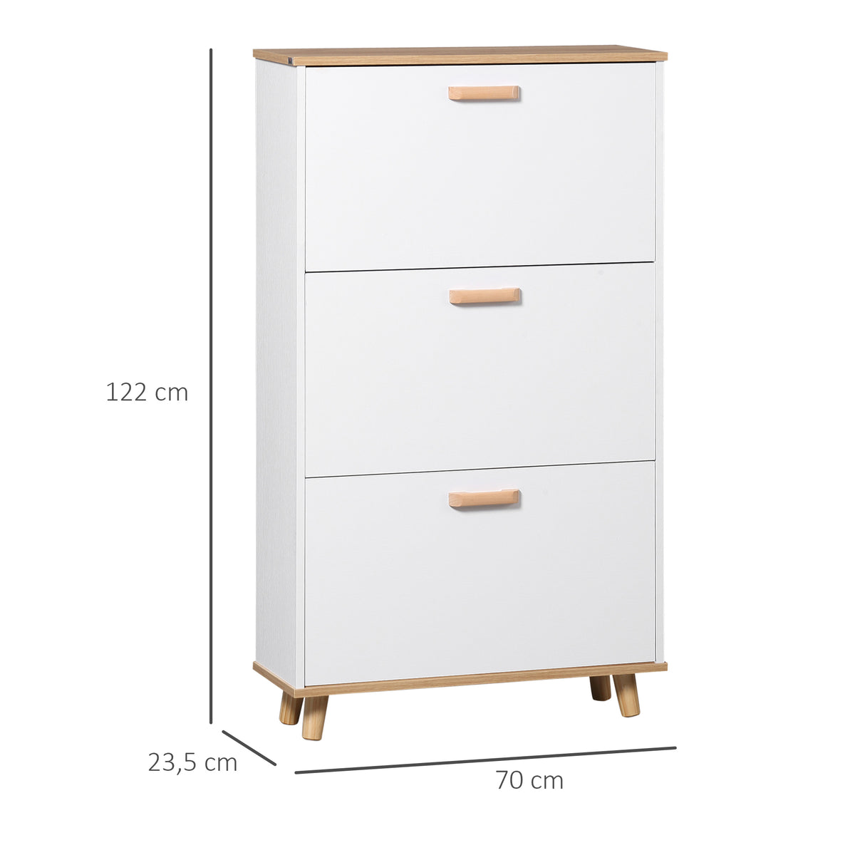 Meuble à chaussures style scandinave 3 abattants 70 x 23,5 x 122 cm blanc