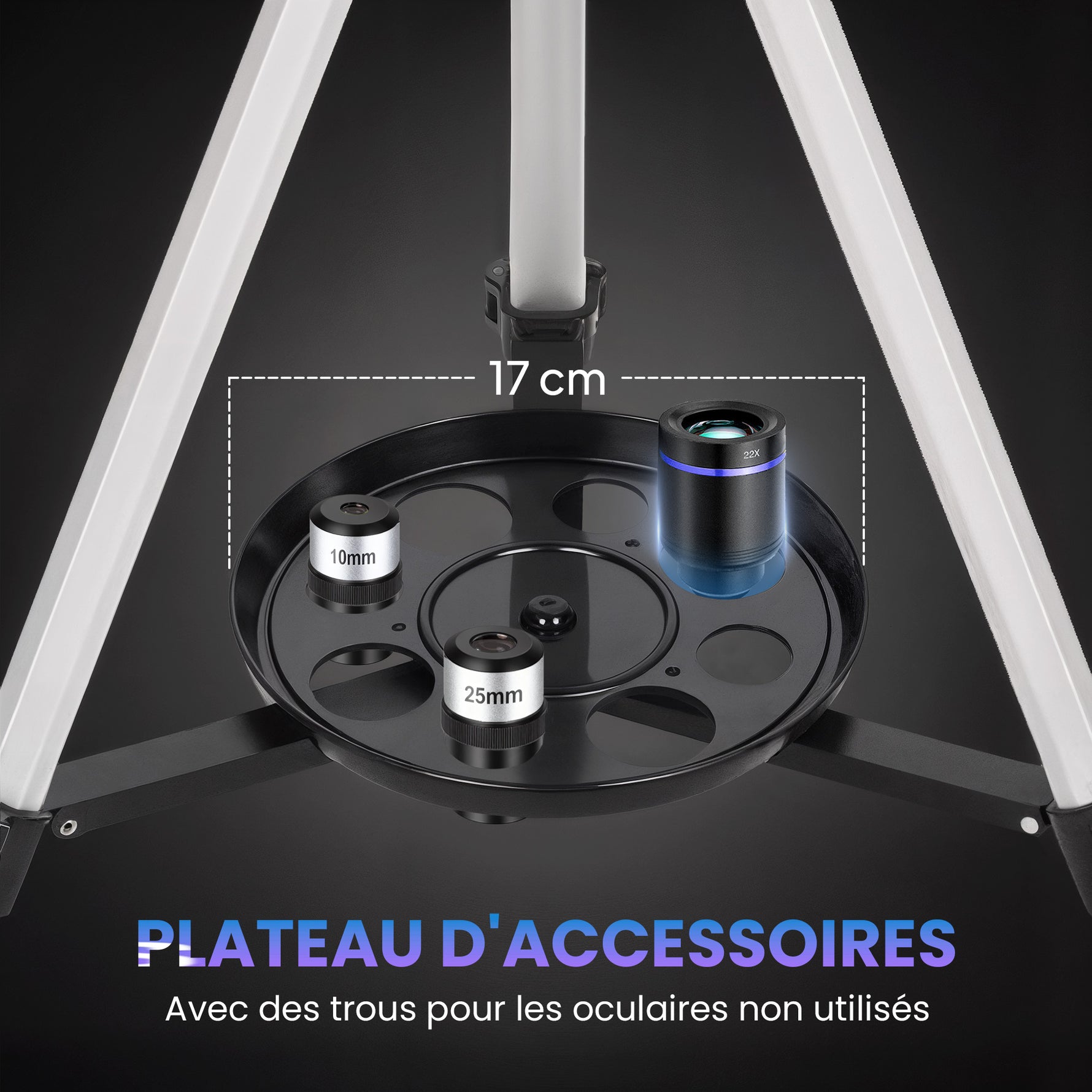 Télescope Astronomique pour Adultes et Débutants 70 mm, 2 Oculaire 40X/16X, Trépied Réglable, 80 x 80 x 135 cm, Blanc