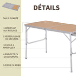 Table Pliante Table de Camping Table de Jardin avec rallonge Hauteur réglable Aluminium MDF Imitation Bambou