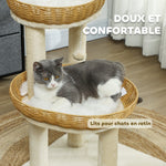 Arbre à chat arbre à grimper hauteur de 75,5 cm avec deux lits pour chat en rotin griffoirs coussins lavables beige