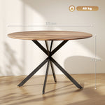 Table à manger ronde pour 4 personnes 120 cm style industriel avec plateau aspect bois, piètement croisé en acier, marron