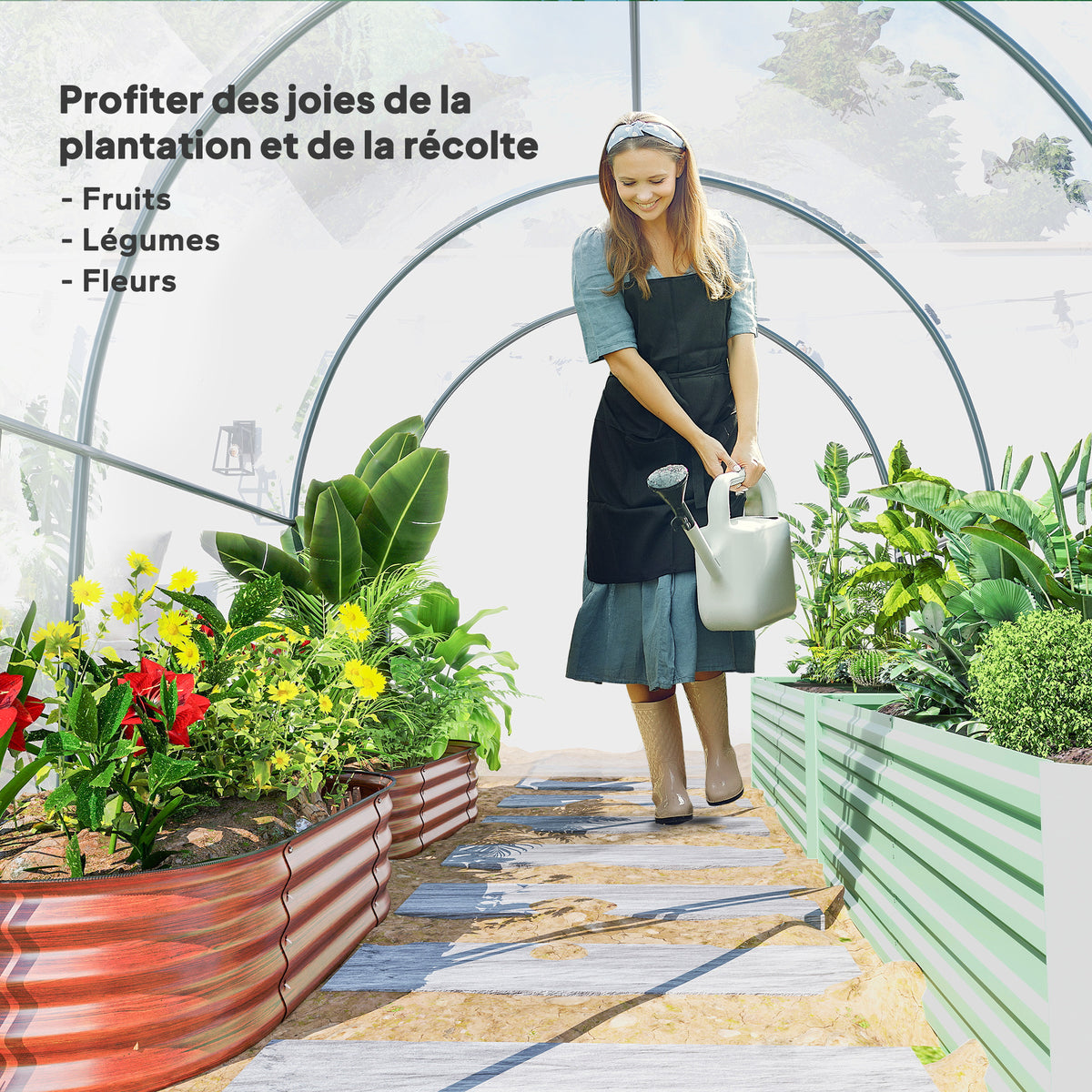 Serre de Jardin Tunnel 6 m² 3L x 2l x 2H m châssis Tubulaire renforcé Porte zippée 2 fenêtres enroulables - transparent