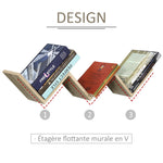 Etagères murale flottante - design contemporain en V - kit fixation inclus - panneaux particules chêne clair