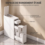 Meuble de salle de bain étroit, armoire de salle de bain sur pied avec 2 tiroirs et étagère ouverte, 16x48x58cm, blanc