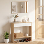 Console meuble + miroir, table console étroite avec tiroir et étagère, style moderne, 91,5 x 27,9 x 85,5 cm, chêne