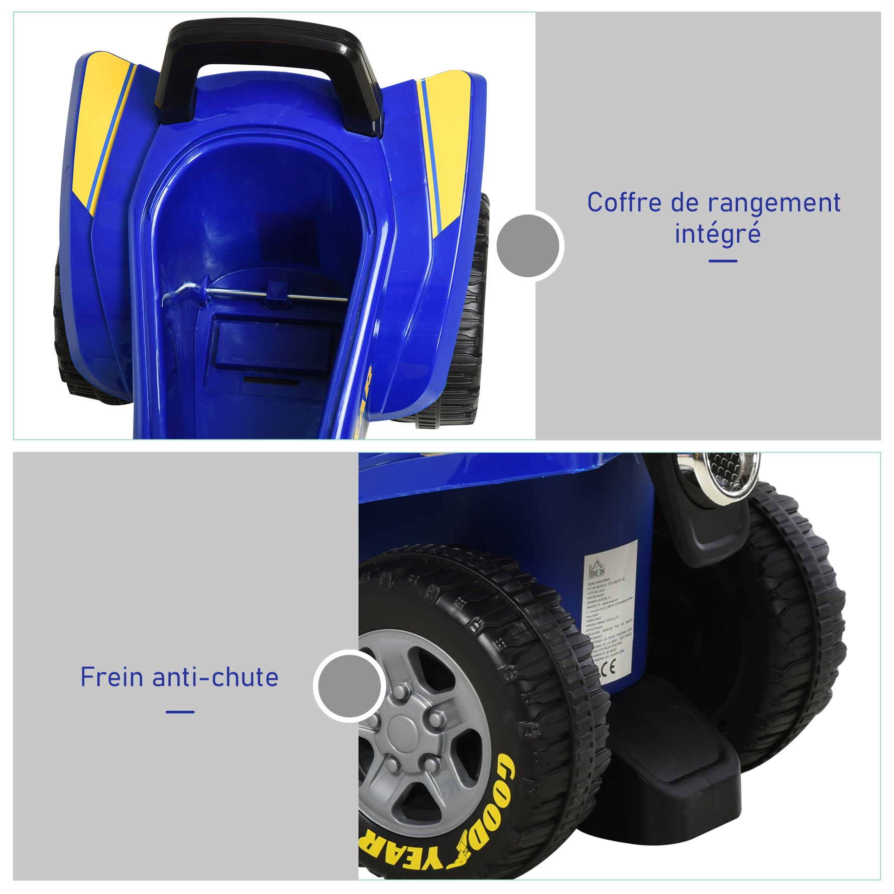 Porteur Enfants Quad 18-36 Mois dim. 60L x 31l x 42H cm Effets Lumineux et sonore Bleu Jaune