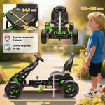 Kart à pédales pour enfants, karting enfant 3 à 6 ans avec roue libre, frein, roues EVA antidérapantes, vert