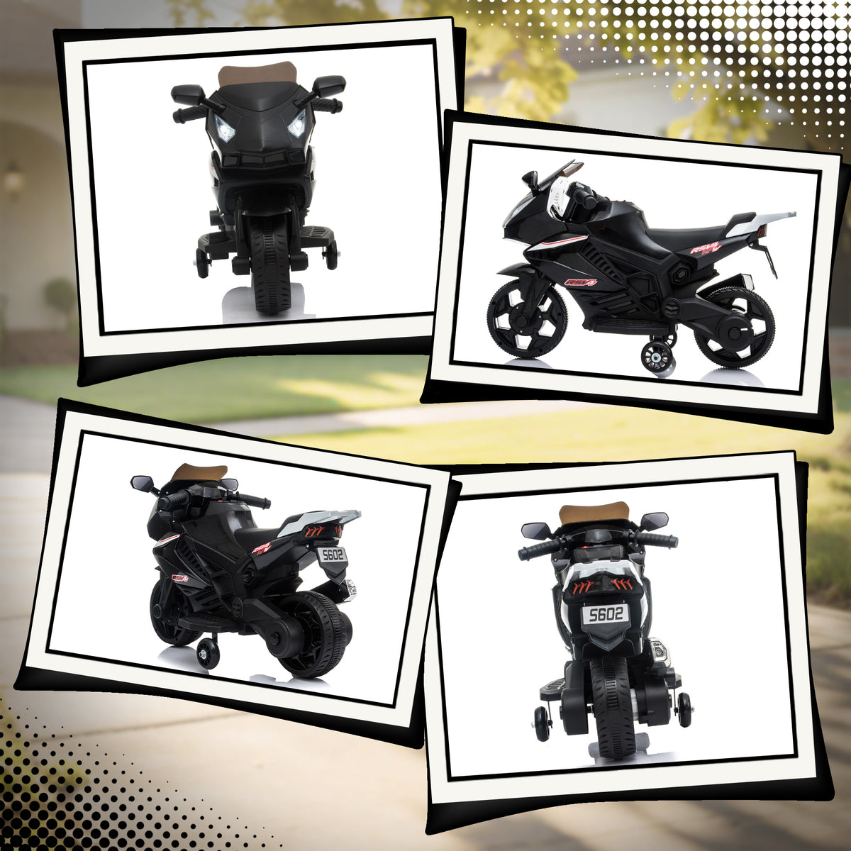 Moto électrique enfants, moto à batterie 6 V avec effets lumineux et sonores, roues d'entraînement, 75x36x49cm, noir