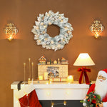 Couronne de Noël lumineuse 60 cm avec 35 LED blanc chaud, minuterie, 98 pointes, pommes de pin, vert et blanc