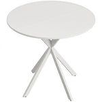 Ronde eettafel voor 2 personen met blad in houtlook en gekruist stalen onderstel, wit