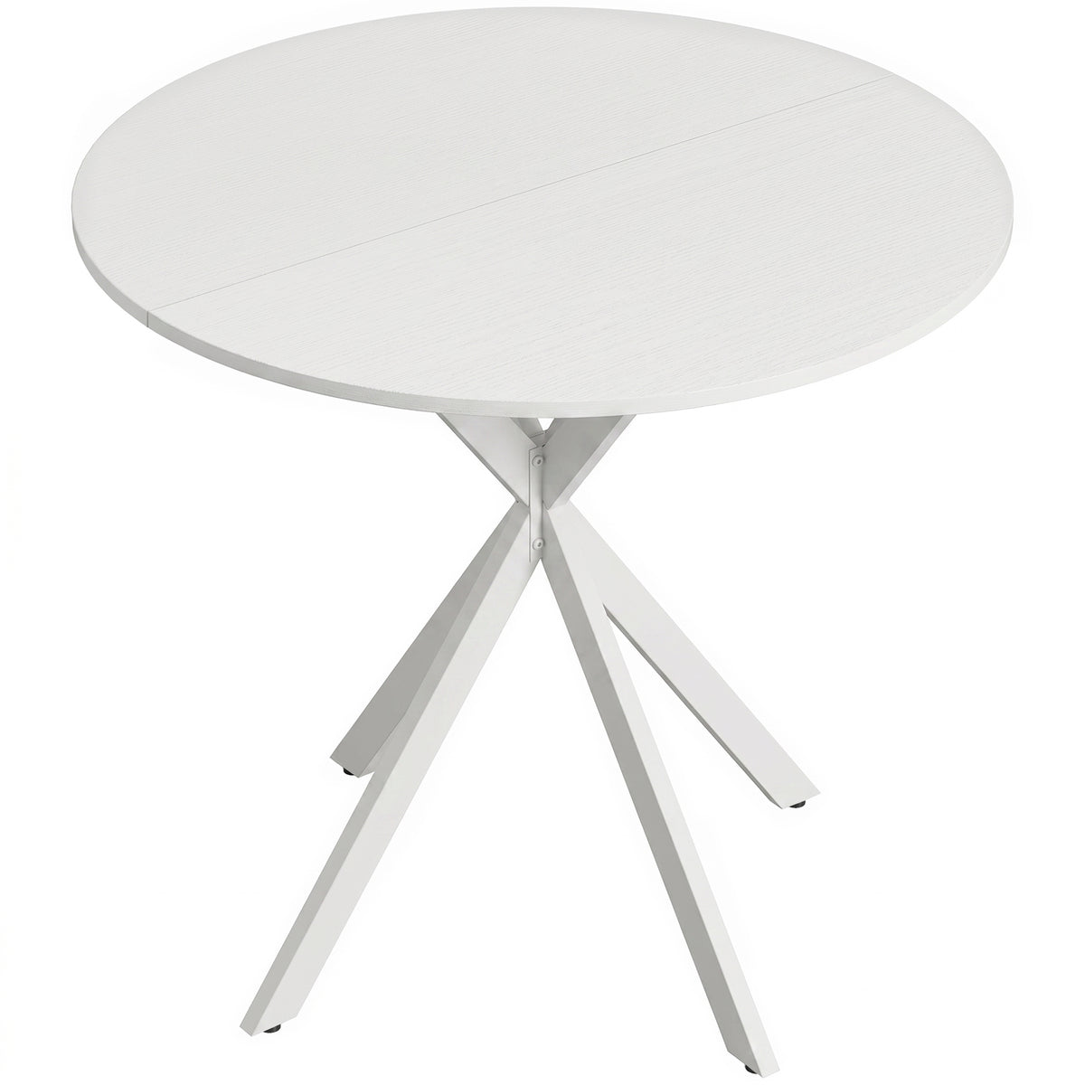 Ronde eettafel voor 2 personen met blad in houtlook en gekruist stalen onderstel, wit