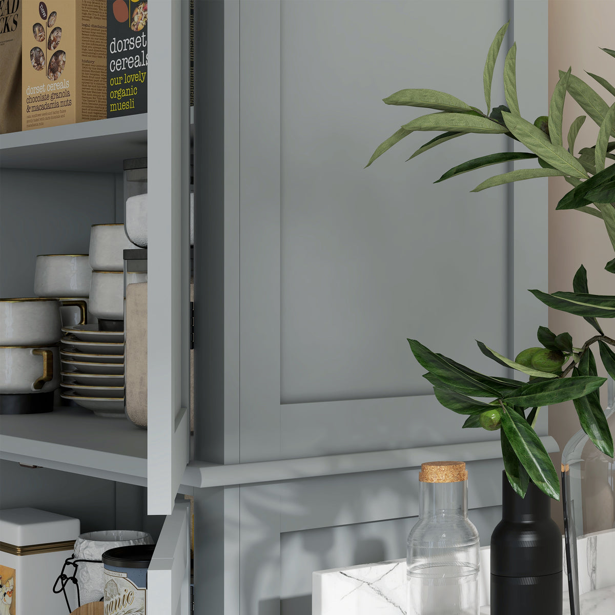 Armoire de cuisine buffet cuisine style moderne avec placards, étagères réglables, 76 x 40,5 x 184 cm, gris