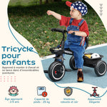 Tricycle pour enfant évolutif avec siège réglable pédales 2 paniers ceinture pour enfant de 2 à 5 ans noir