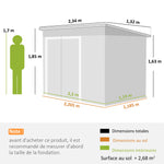 Abri de jardin en métal cabane jardin extérieure triple porte verrouillable toit incliné aérations 234x132x185cm gris