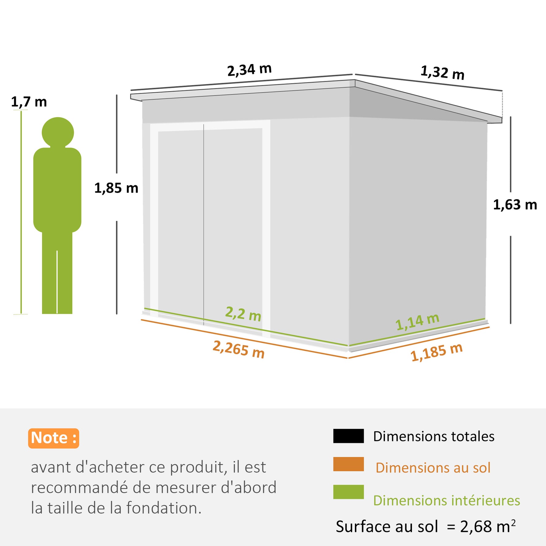 Abri de jardin en métal cabane jardin extérieure triple porte verrouillable toit incliné aérations 234x132x185cm gris