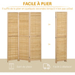 Paravento in legno divisorio pieghevole 3 pannelli in bambù 120 x 170 cm naturale chiaro