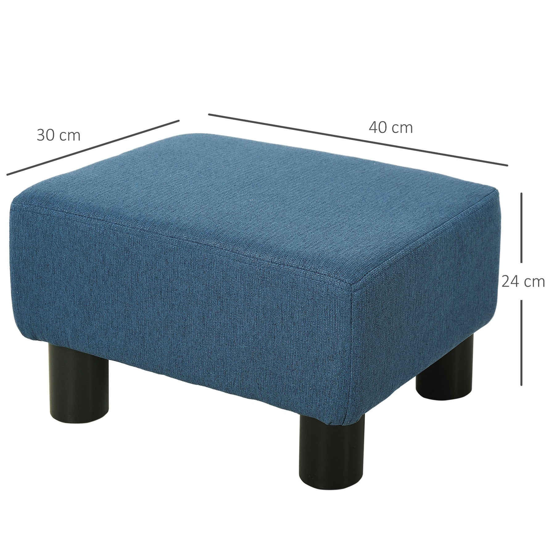 Pouf repose-pied tabouret bas en tissu de lin capacité de charge 110 Kg 40 x 30 x 24 cm bleu foncé