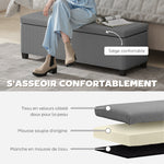 Banc de rangement bout de lit en velours côtelé avec couvercle, pour salon, chambre, entrée, 112 x 42 x 40 cm, gris