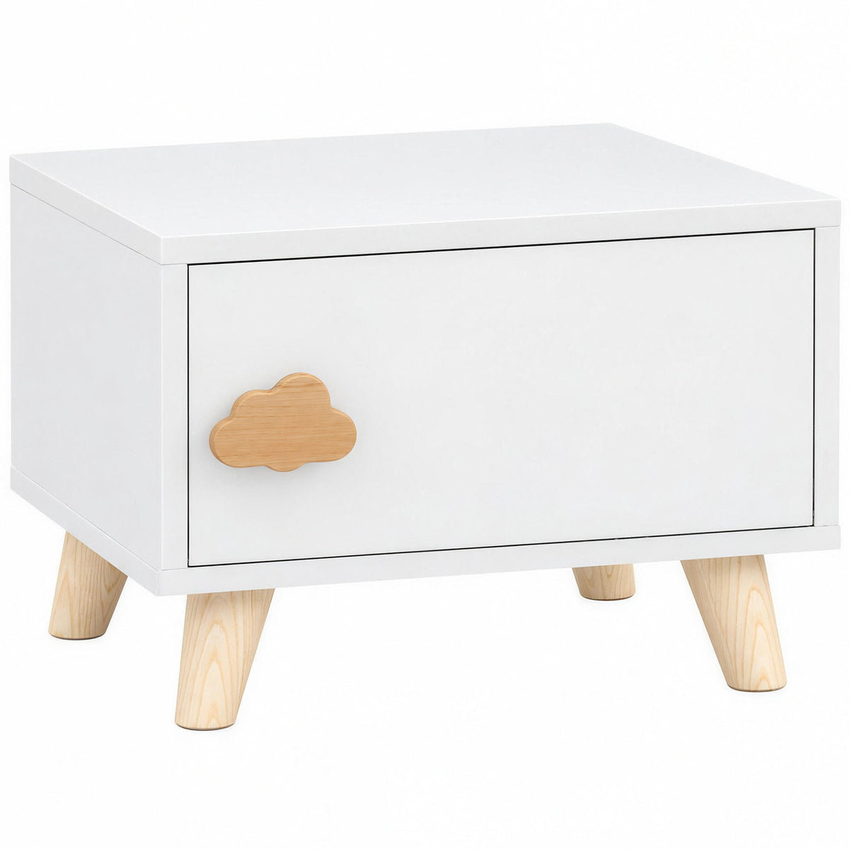 Comodino per Bambini con Cassetto, Maniglia a Forma di Nuvola, per Cameretta, 34 x 31 x 25 cm, Bianco