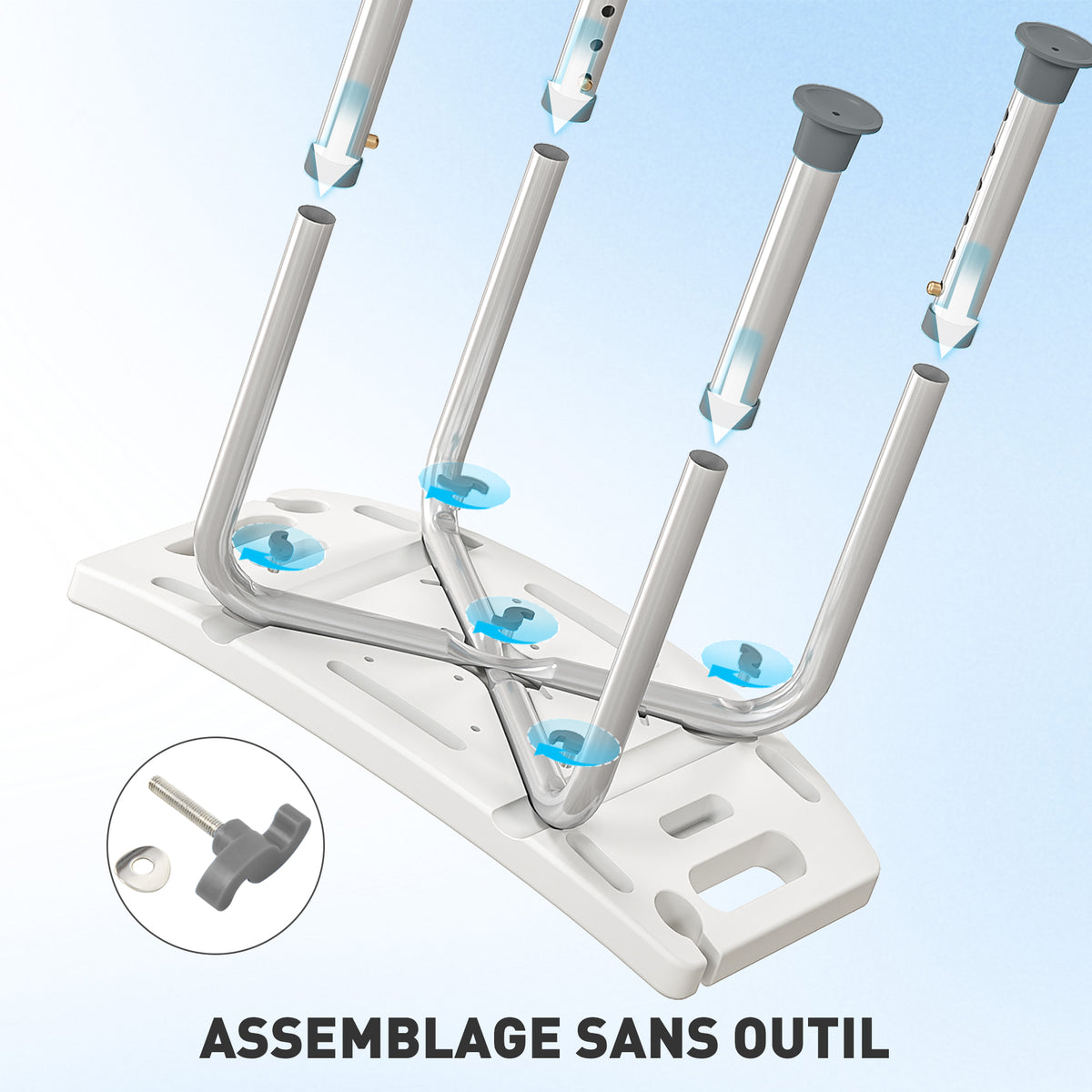 Siège de Douche réglable en Hauteur Tabouret de Douche Ergonomique Pieds antidérapants Charge Max. 135 Kg alu HDPE Blanc Bleu