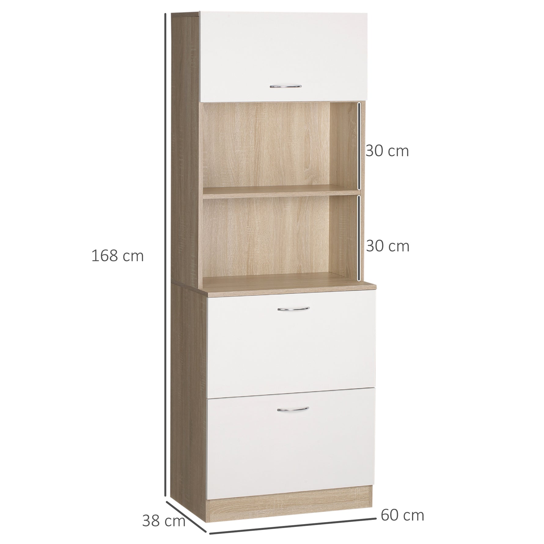 Buffet de cuisine armoire de cuisine multi-rangements 2 tiroirs 1 placard + grand plateau 60 x 38 x 168 cm MDF blanc