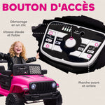 Coche eléctrico infantil, tracción trasera, 12 V, máx. 5 km/h, control remoto, efectos luminosos y sonoros, 100x65x72 cm, rosa