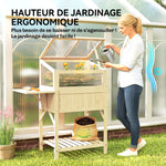 Carré potager sur pieds avec serre, jardinière surélevée, table latérale pliante et étagère, 104x50x120cm, bois naturel