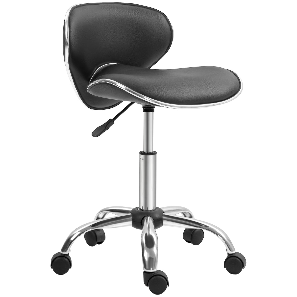 Tabouret à roulettes tabouret de travail avec hauteur réglable 44-56 cm et dossier, pivotant 360°, noir