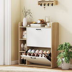 Meuble à chaussures 15 paires, armoire à chaussures moderne avec 2 tiroirs rabattables, 83x24x90,5cm, effet bois naturel