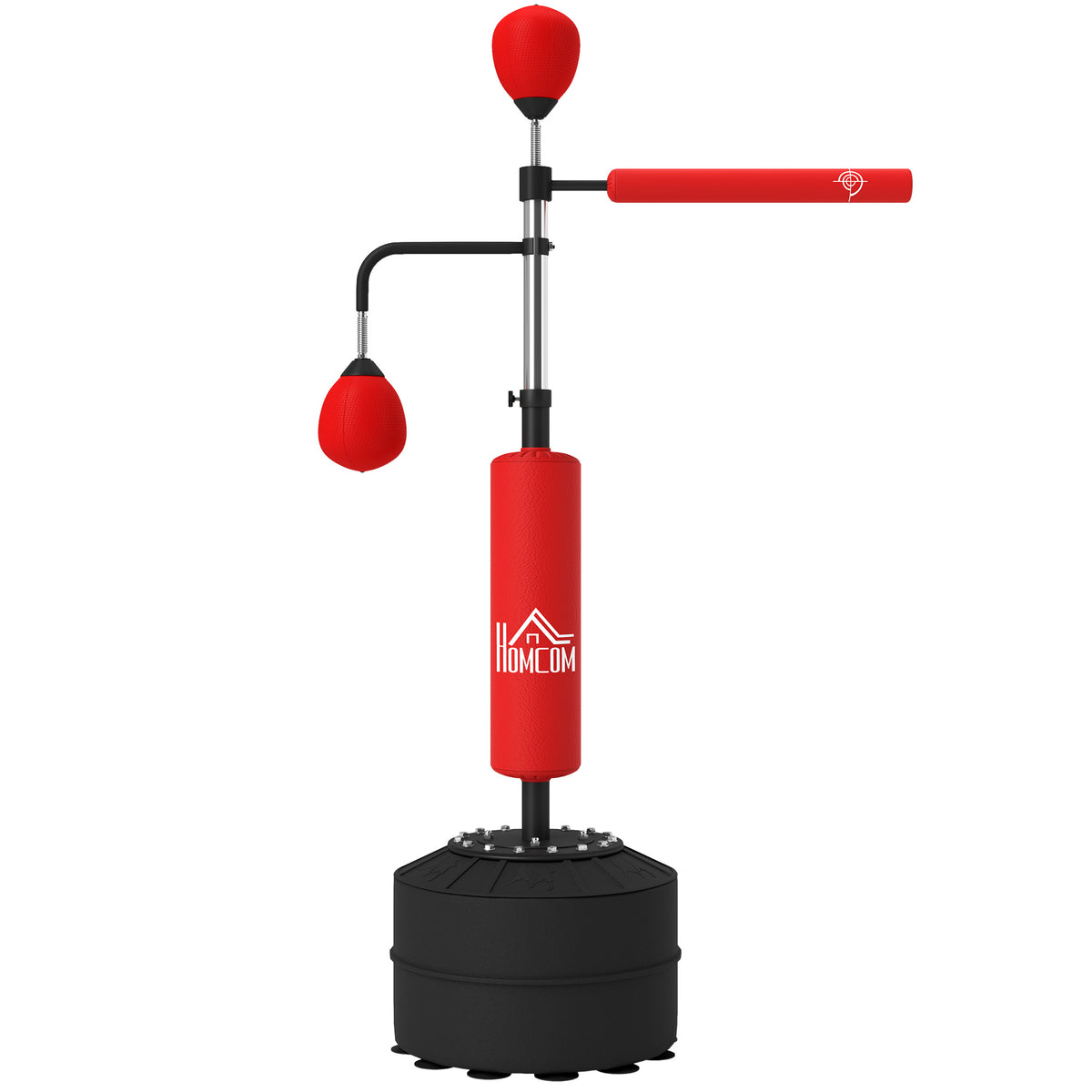 Sac de frappe sur pied 4 en 1 punching ball autonome balles de vitesse barre rotative gants 88 x 50 x 160-230 cm rouge