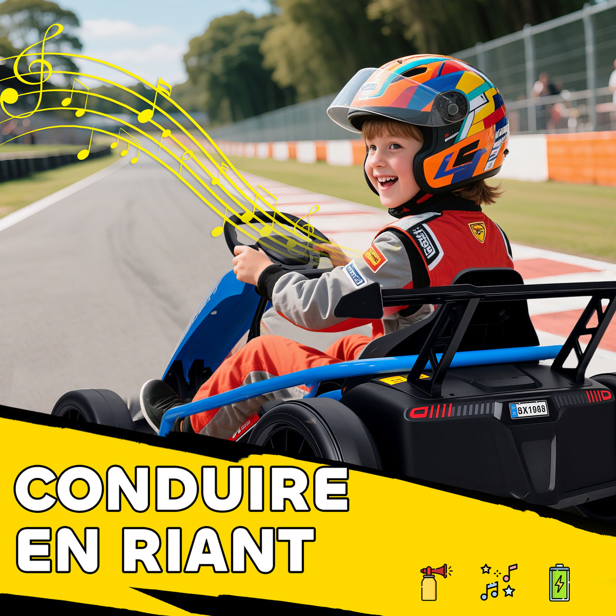Haurrentzako GoKart auto elektrikoa, 2 x 24 V motorrak, 13 km/h-ko nora-modua, 119 x 77 x 54 cm, urdina