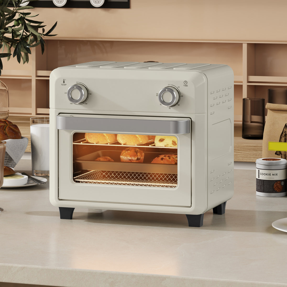 10L Friteuse sans huile mini four à air chaud 1 000 W avec température réglable 80°C-230°C, minuterie, 32x27,2x29,8cm