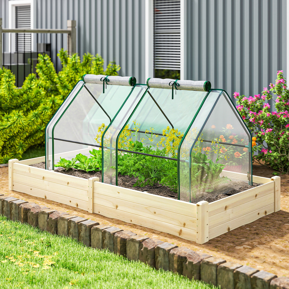 Mini Serre de Jardin Mini serre Tunnel Toit Pointu Acier Anti-UV Fenêtres, 180x 90x90cm, Transparent