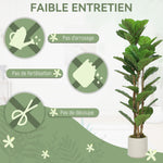 Plante artificielle intérieure 120 cm Figuier lyre arbre artificiel avec pot en plastique et tronc en bois massif, vert