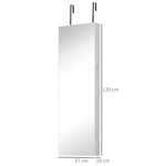 Armoire à bijoux suspendue au mur ou à la porte avec miroir, LED, 5 étagères, 2 tiroirs, 37x10x120cm, effet bois grisé