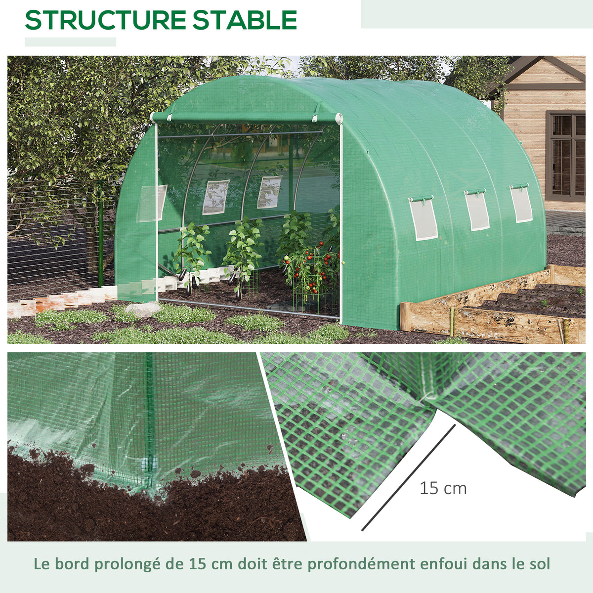 Serre de jardin 9 m² serre tunnel de jardin 3 x 3 x 2 m avec porte enroulable et 6 fenêtres en maille en acier PE vert