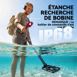 Détecteur de Métaux, Bobine Étanche IP68 avec Écran LCD, 4 Modes, Haute Précision Hauteur Réglable, 139x26x30cm, Noir