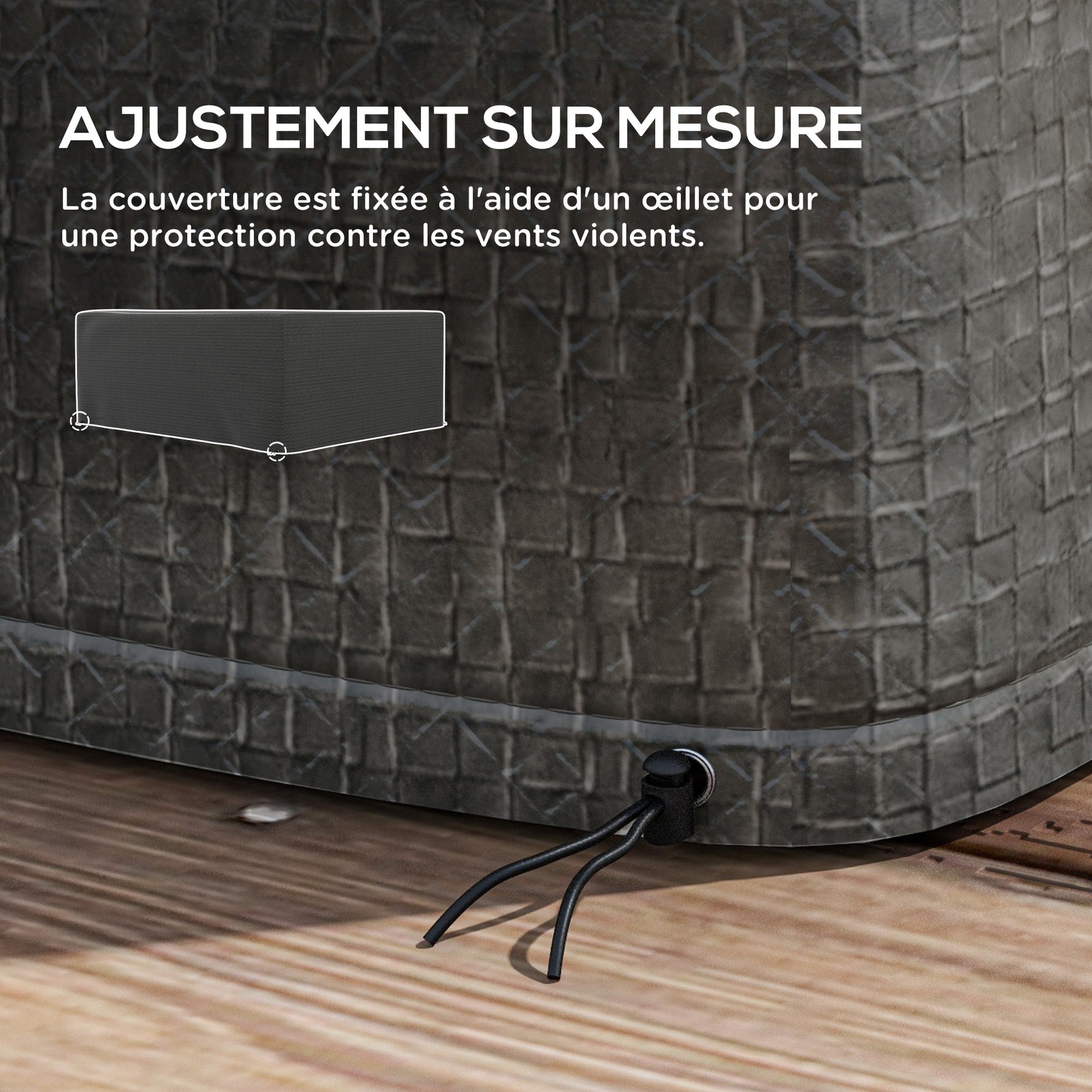 Housse salon de jardin extérieure bâche de protection extérieure anti-UV  en polyéthylène 235 x 190 x 90 cm gris
