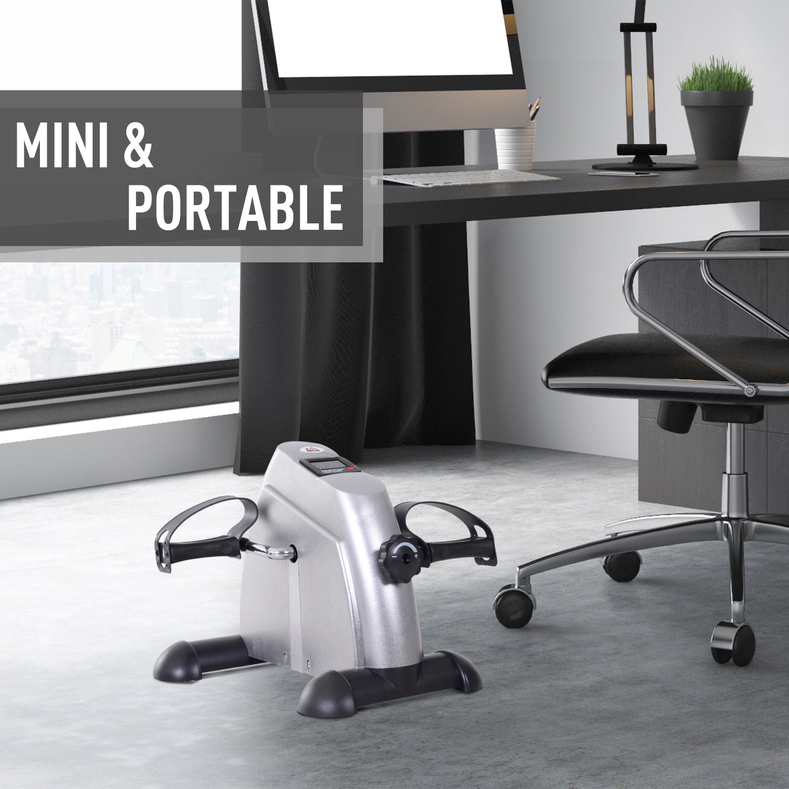 Mini vélo d'appartement pour jambes bras appareil de fitness avec écran LCD dim. 39L x 40l x 31H cm argenté