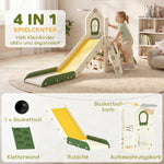 Toboggan pour Enfant Pliable 5-en-1 avec Escalade, Panier de Basket, Espace de Rangement et Ballon, Crème