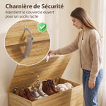 Coffre de Rangement, Banc de Rangement avec Couvercle Rabattable et Charnières de Sécurité, 80 x 40 x 45 cm, Naturel