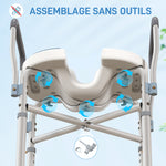 Chaise de douche avec accoudoirs siège de douche en forme U hauteur réglable anti-dérapant 53 x 36 x 64-75 cm bleu clair