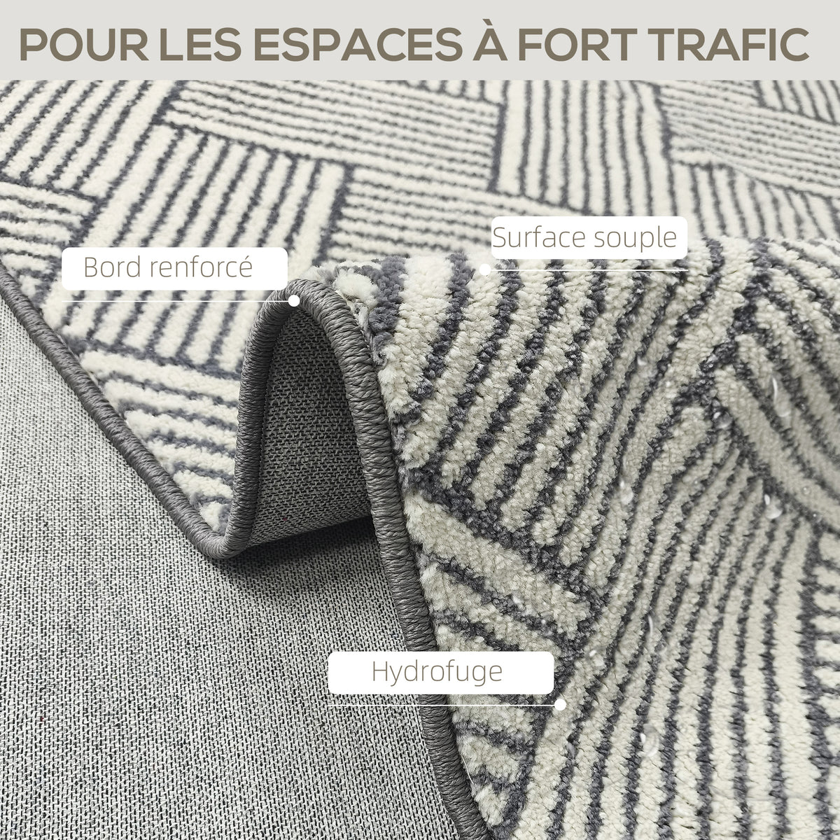 Tapis salon 200 x 140 cm poils courts lavable en machine hypoallergénique pour salon, chambre à coucher, bureau, gris