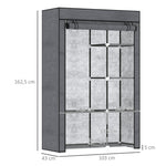 Armoire penderie multi-rangement - 6 étagères, 1 barre - non tissé gris
