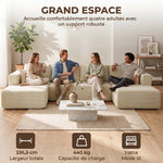 Canapé Modulaire en U Compressé 337 cm, Canapé Convertible 4 places en Velours Côtelé, Assise Large, Crème