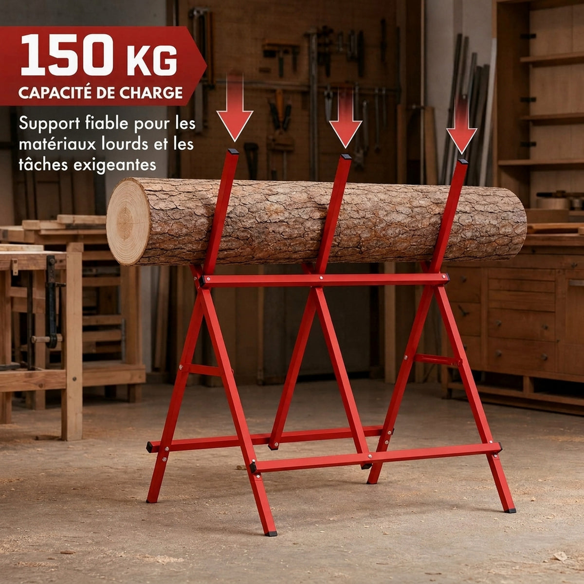 Robuuste opvouwbare stalen schraag, draagvermogen 150 kg, in hoogte en breedte verstelbaar, 102,5 x 71 x 101 cm, rood