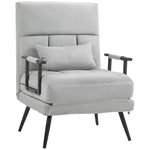 Fauteuil convertible 3 en 1 lit 1 place dossier inclinable 5 positions, accoudoirs et coussin, tissu effet velours, gris