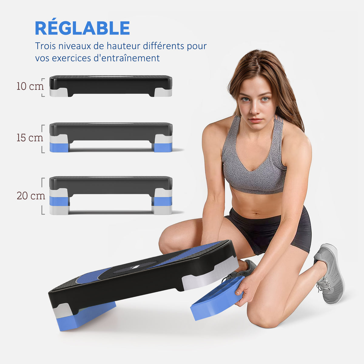 Stepper Fitness Aerobica - .fr x FFHandball - altezza regolabile superficie antiscivolo 80 x 31 x 20 cm nero blu