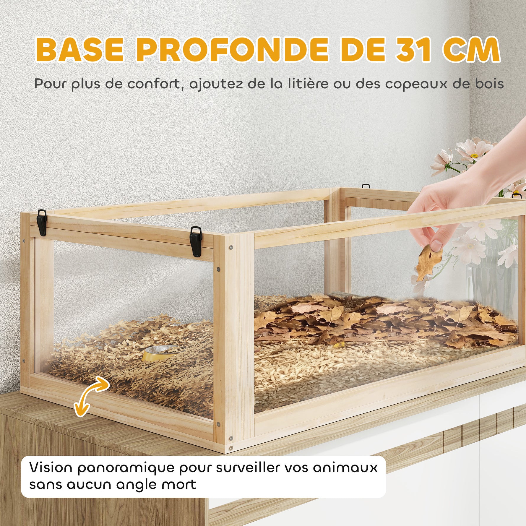 Cage hamster rongeur à 3 niveaux fond amovible de 31 cm de profondeur cabane balançoire 80x50x76cm finition bois naturel