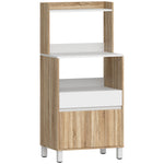 Meuble Micro-Ondes, Buffet Cuisine avec Tiroir, 2 Portes à Fermeture Douce, Plan de Travail et Étagères Ouvertes, Chêne